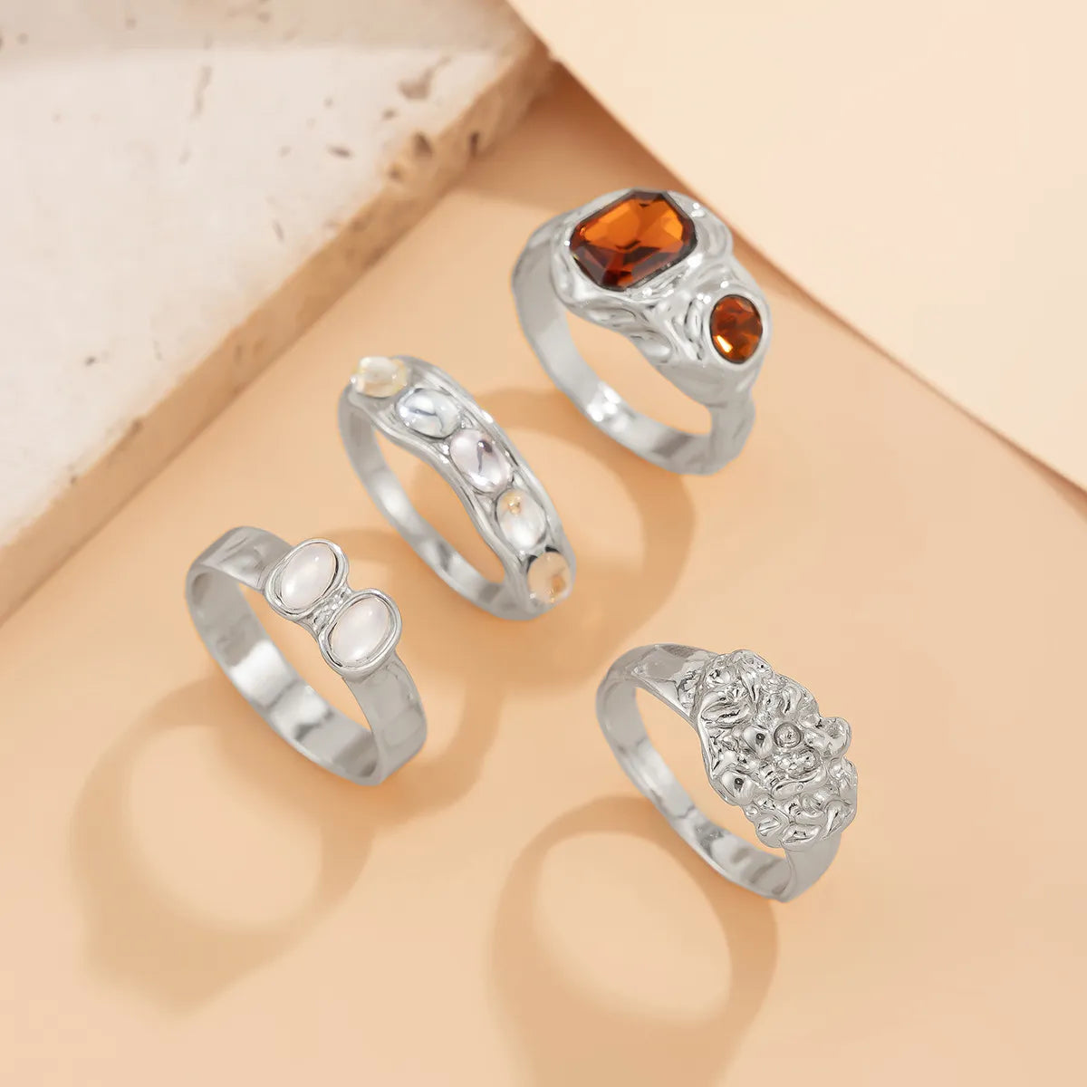 4-Piece Stainless Steel Inlaid Rhinestone Ring-3