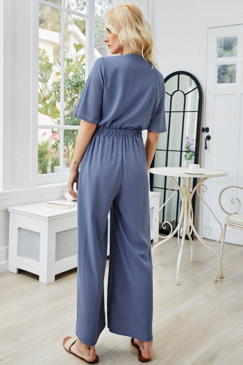 Tie Front Cutout Wide Leg Jumpsuit For Women