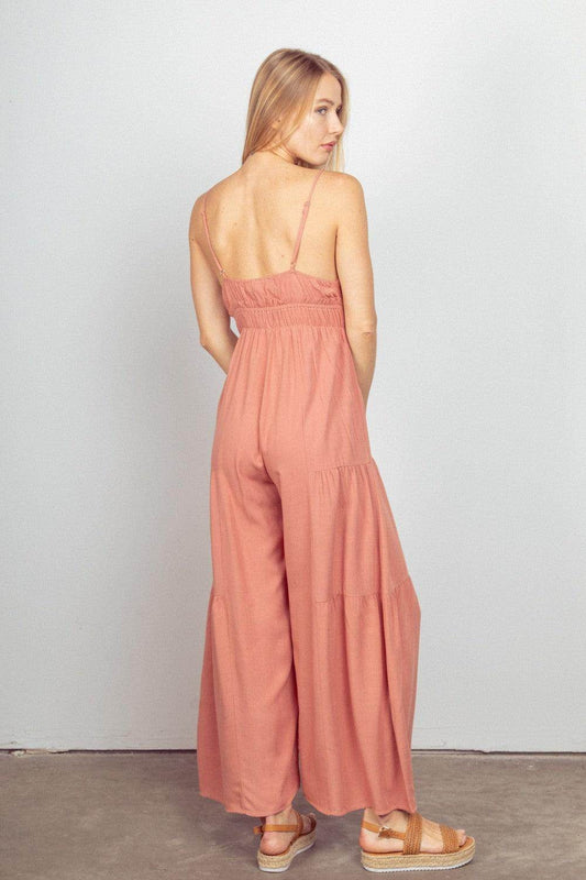 Very J Sleeveless Ruched Wide Leg Jumpsuit for Women-1