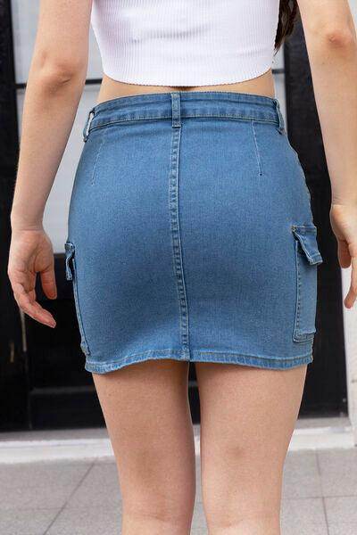 High Waist Pocketed Denim Skirt for Casual Style