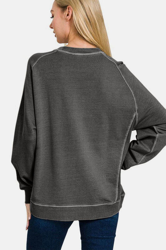 Zenana Full Size Pigment Dyed French Terry Sweatshirt for Comfort-1