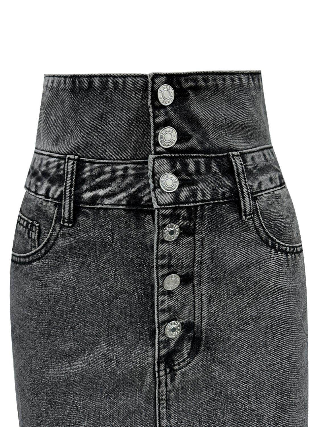 Raw Hem High Waist Denim Skirt for Trendy Casual Style-4