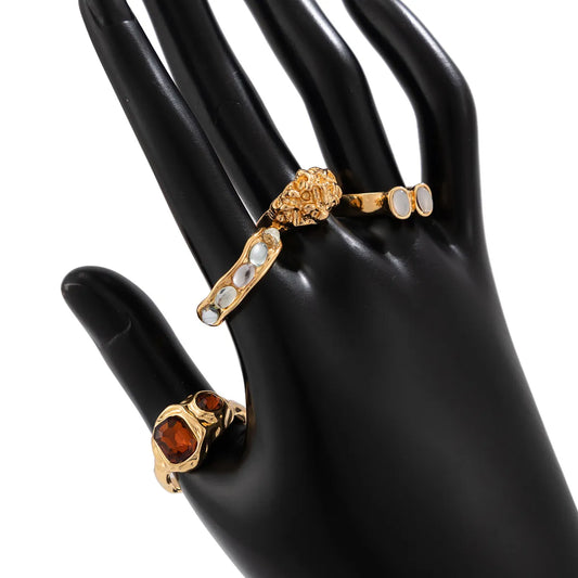 4-Piece Stainless Steel Inlaid Rhinestone Ring-1