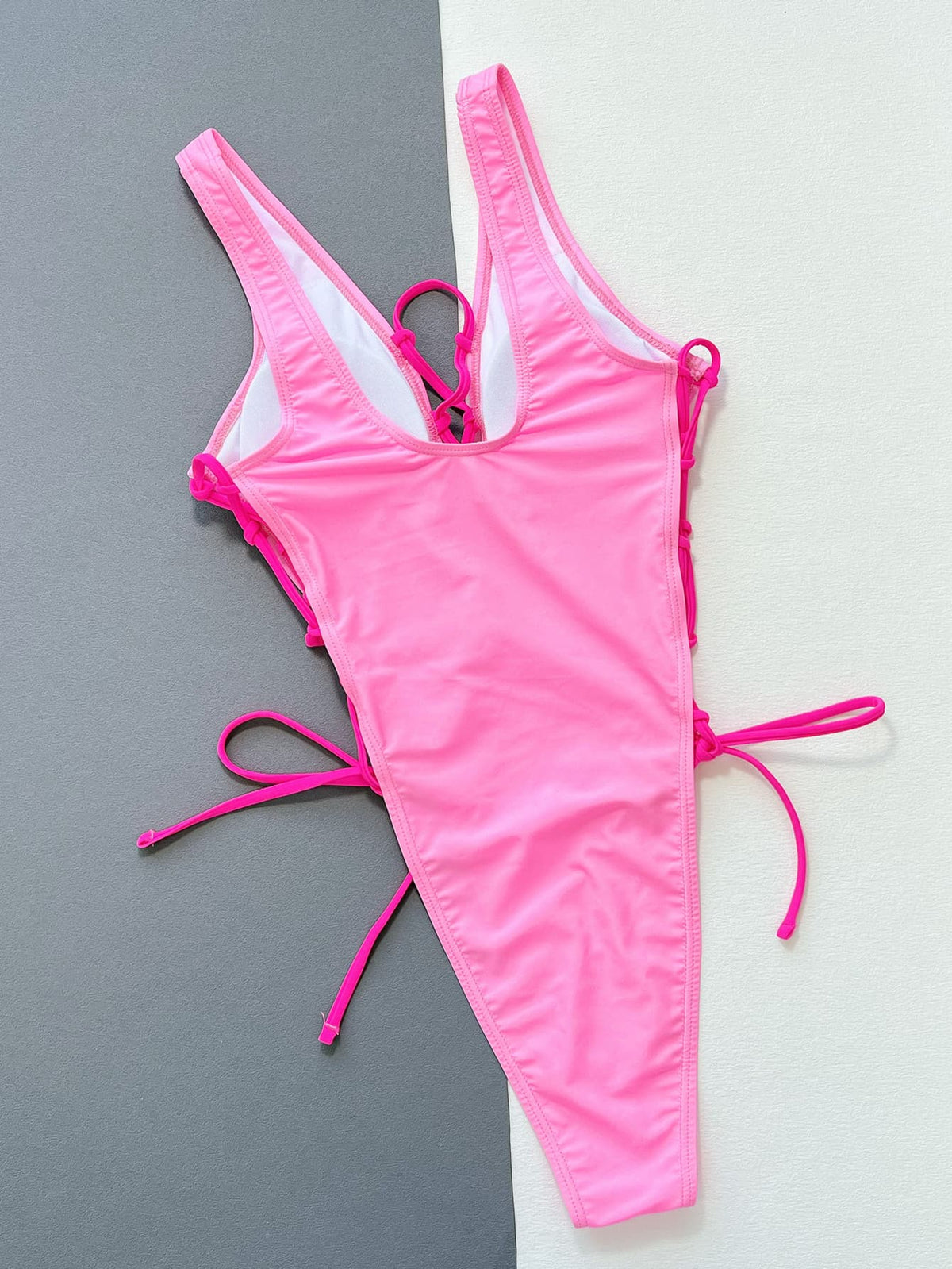 Lace-Up Deep V Sleeveless One-Piece Swimsuit-3