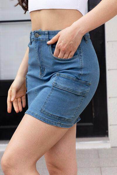 High Waist Pocketed Denim Skirt for Casual Style