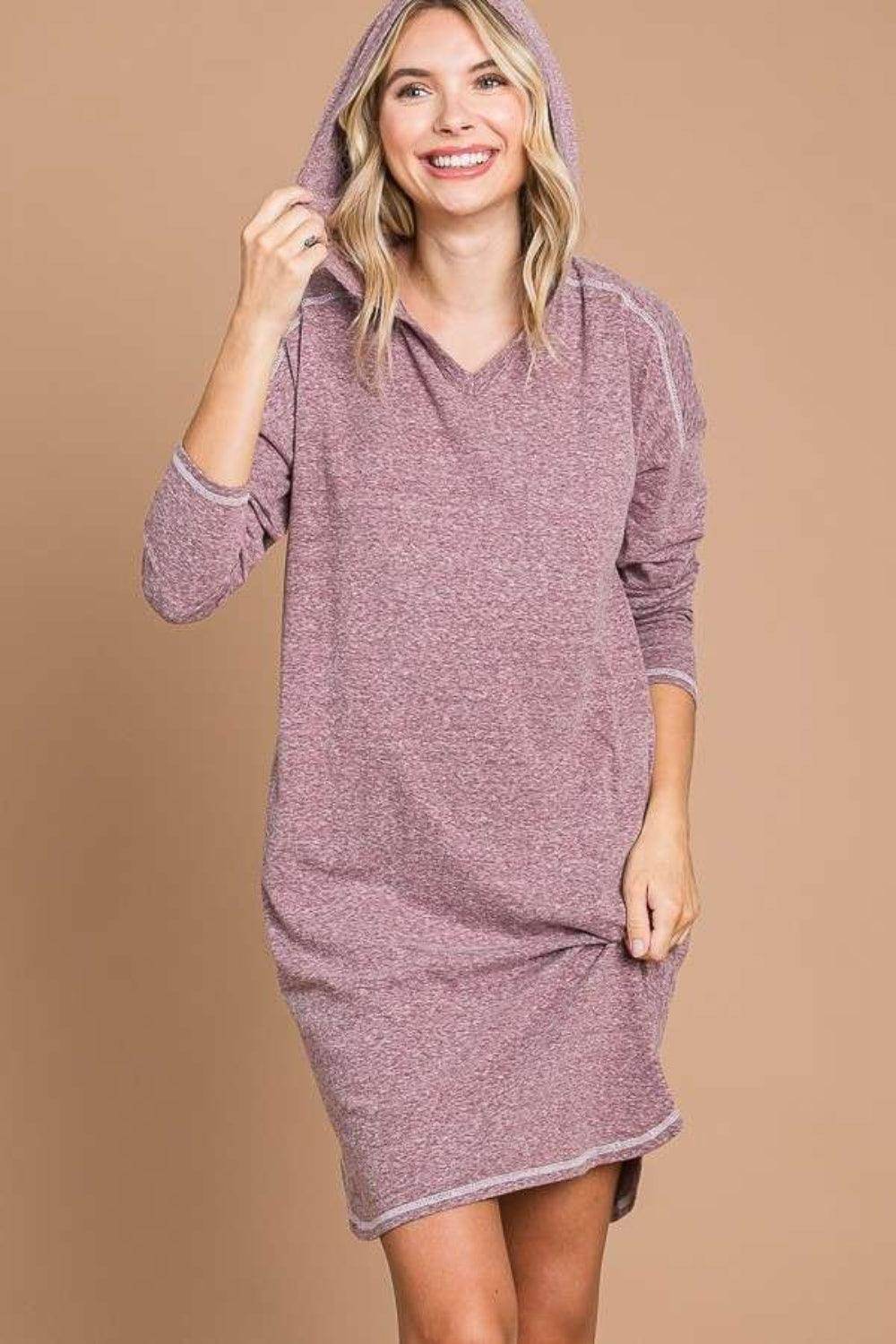 Culture Code Full Size Hooded Long Sleeve Sweater Dress-0
