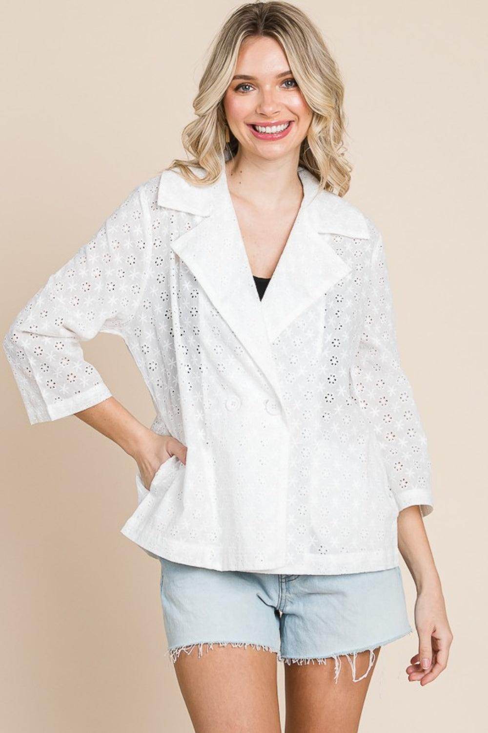 Culture Code Double Breasted Eyelet Jacket with Pockets-0