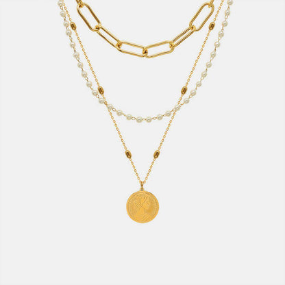 Synthetic Pearl Titanium Steel Three-Layered Necklace for Women-0