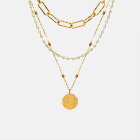 Synthetic Pearl Titanium Steel Three-Layered Necklace for Women-0
