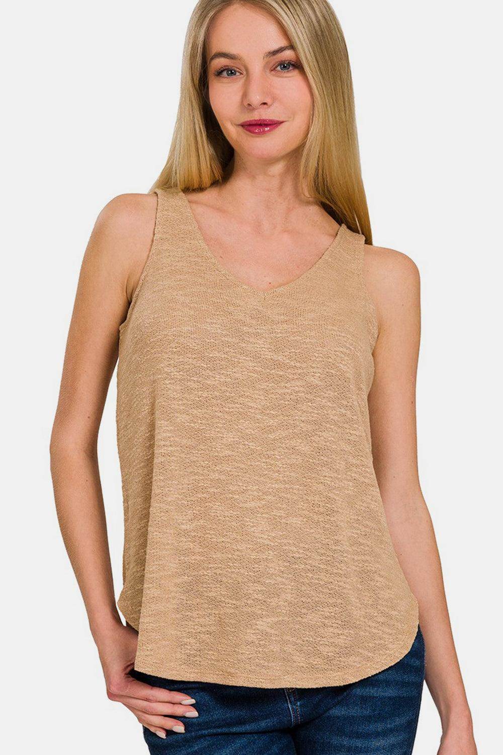 Zenana V-Neck Curved Hem Tank for Effortless Style-0