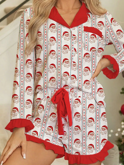 Christmas Santa & Stripes Ruffle Top and Shorts Set-2