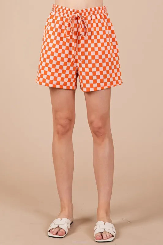 Ces Femme Checkered Round Neck Top and Shorts Set-3