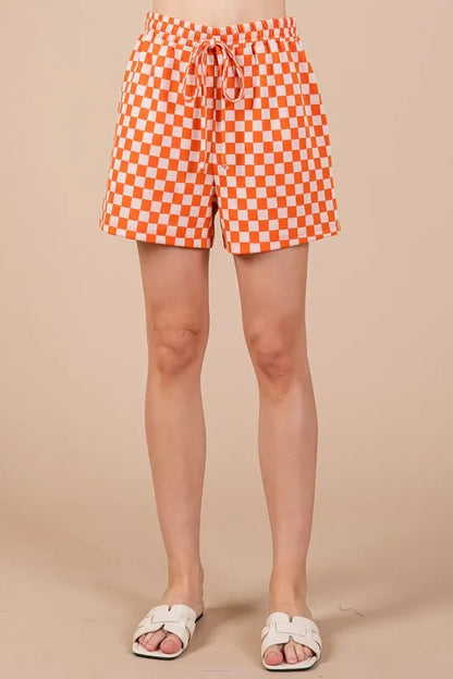 Ces Femme Checkered Round Neck Top and Shorts Set-3
