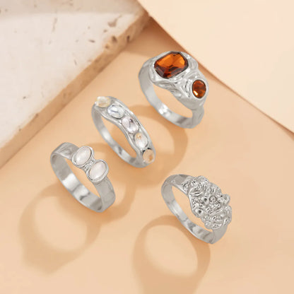 4-Piece Stainless Steel Inlaid Rhinestone Ring-3