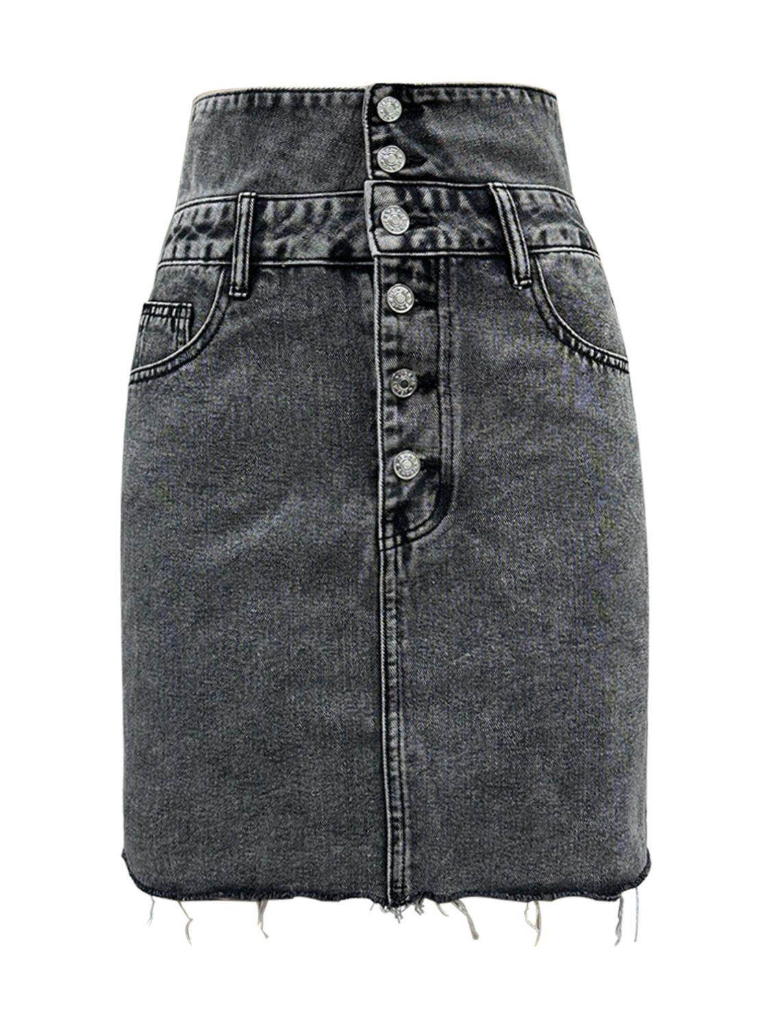 Raw Hem High Waist Denim Skirt for Trendy Casual Style-1
