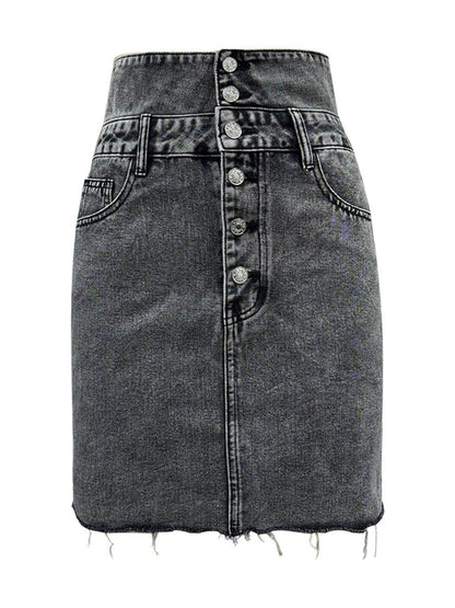 Raw Hem High Waist Denim Skirt for Trendy Casual Style-1