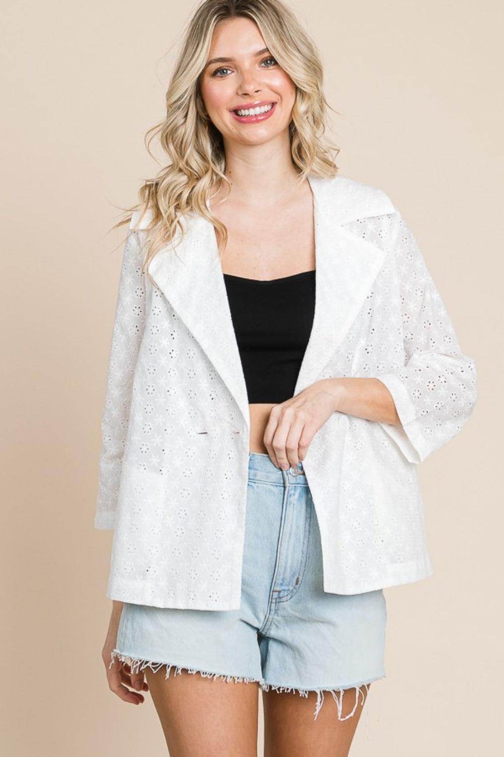 Culture Code Double Breasted Eyelet Jacket with Pockets-3