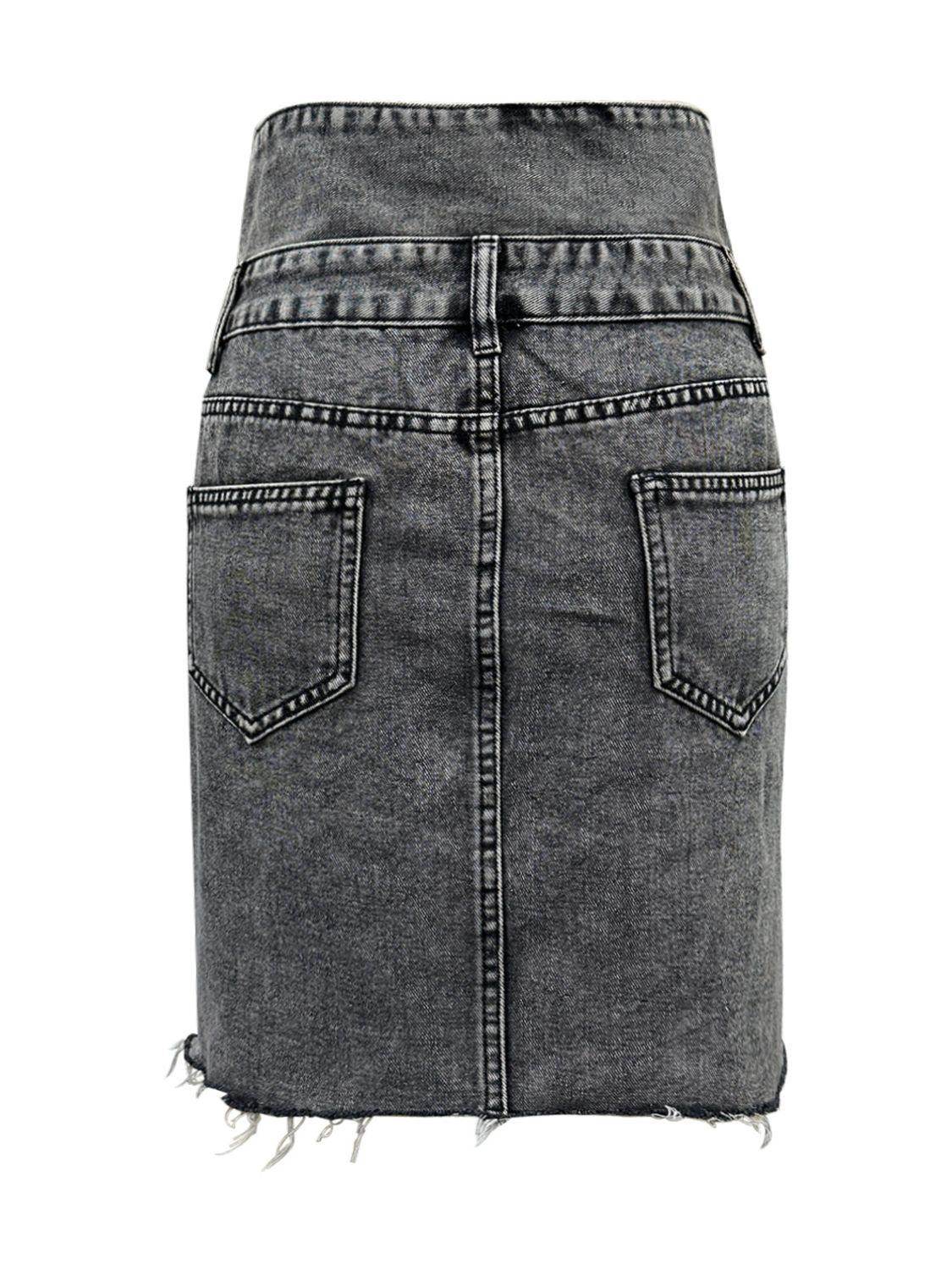 Raw Hem High Waist Denim Skirt for Trendy Casual Style-2