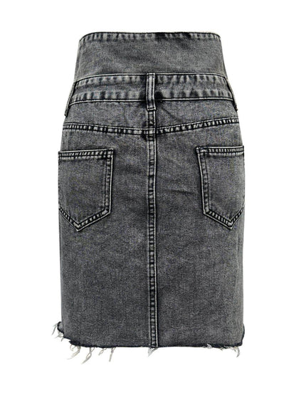 Raw Hem High Waist Denim Skirt for Trendy Casual Style-2