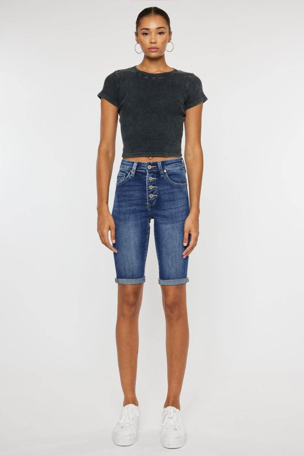 Kancan Full Size Cat's Whiskers Button Fly Denim Shorts-4