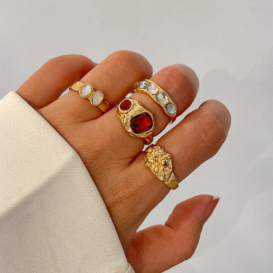 4-Piece Stainless Steel Inlaid Rhinestone Ring-0