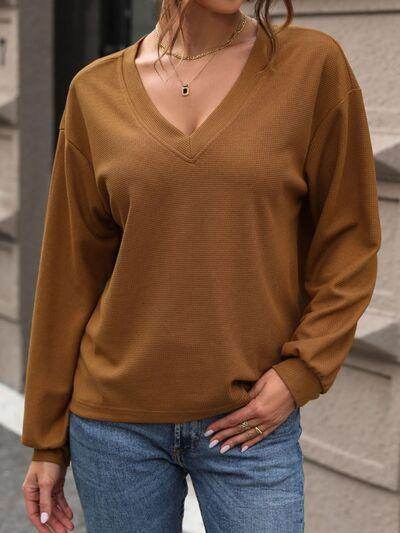 Perfee V-Neck Long Sleeve Top for Stylish Comfort Wear-0