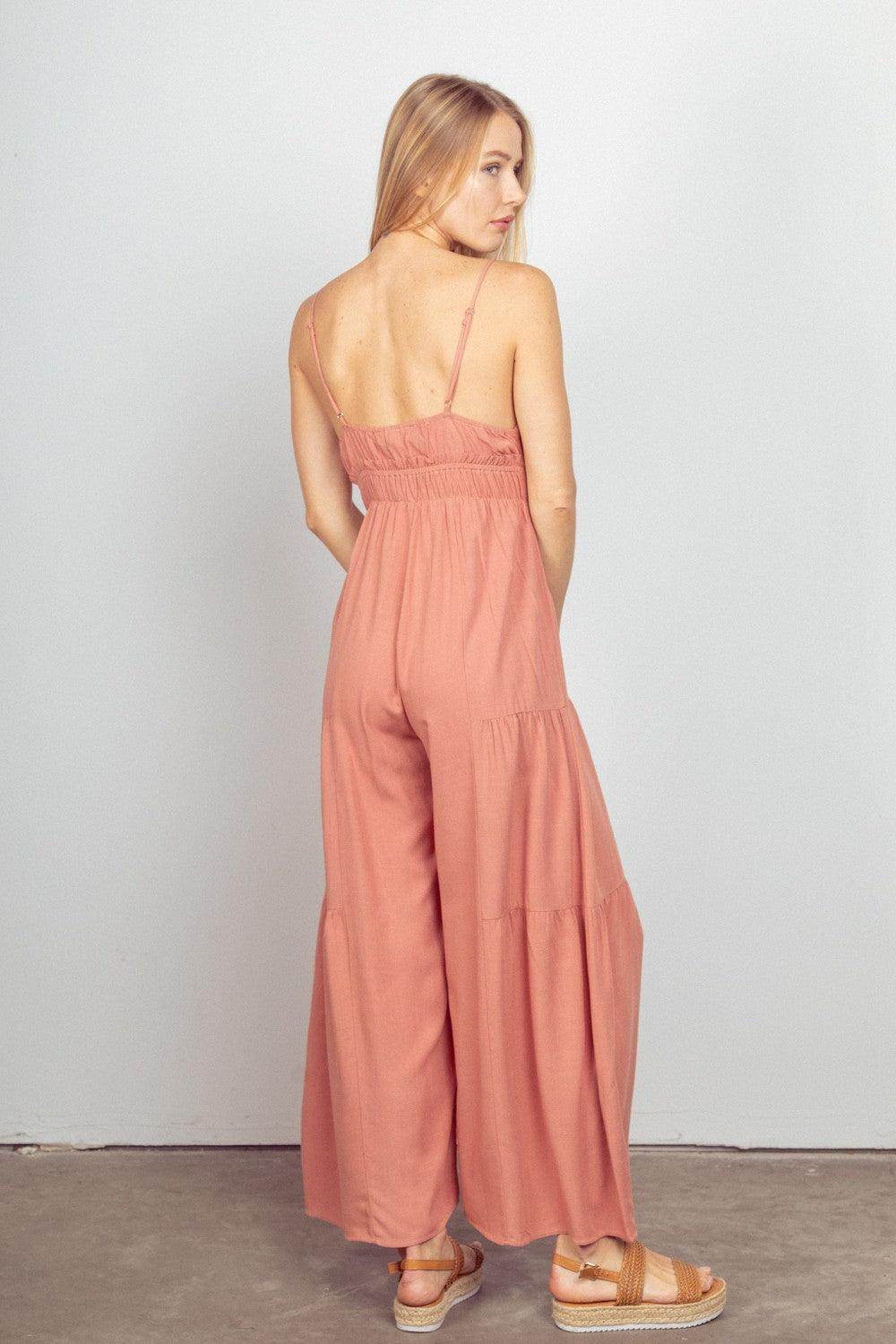 Very J Sleeveless Ruched Wide Leg Jumpsuit for Women-1