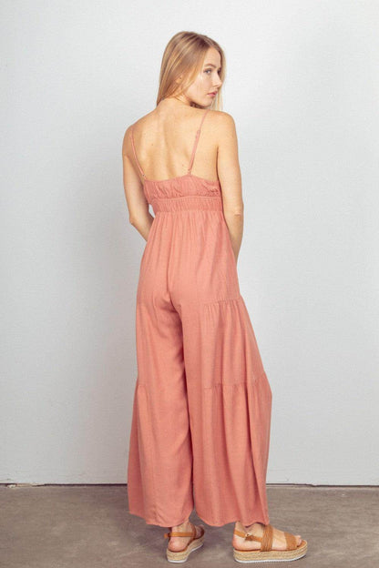 Very J Sleeveless Ruched Wide Leg Jumpsuit for Women-1