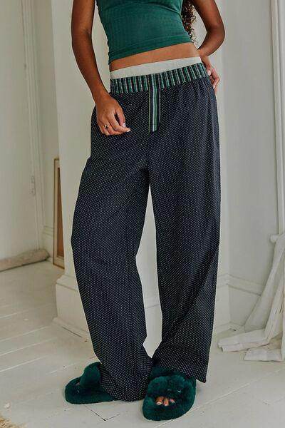 Polka Dot Elastic Waist Wide Leg Pants for Stylish Comfort-0