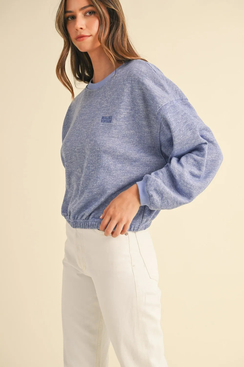 Mable Round Neck Letter Embroidery Crop Sweatshirt-3