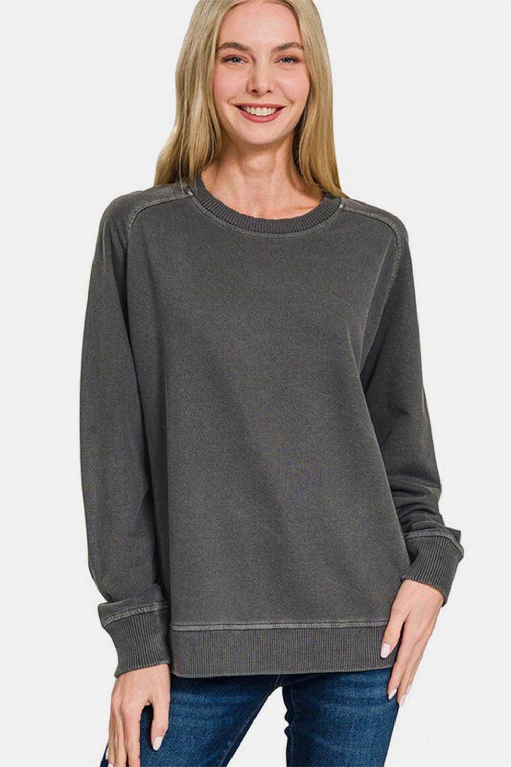 Zenana Full Size Pigment Dyed French Terry Sweatshirt for Comfort-0