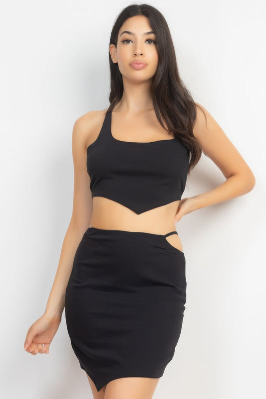 Asymmetrical Cross Back Top & Skirts Set-0