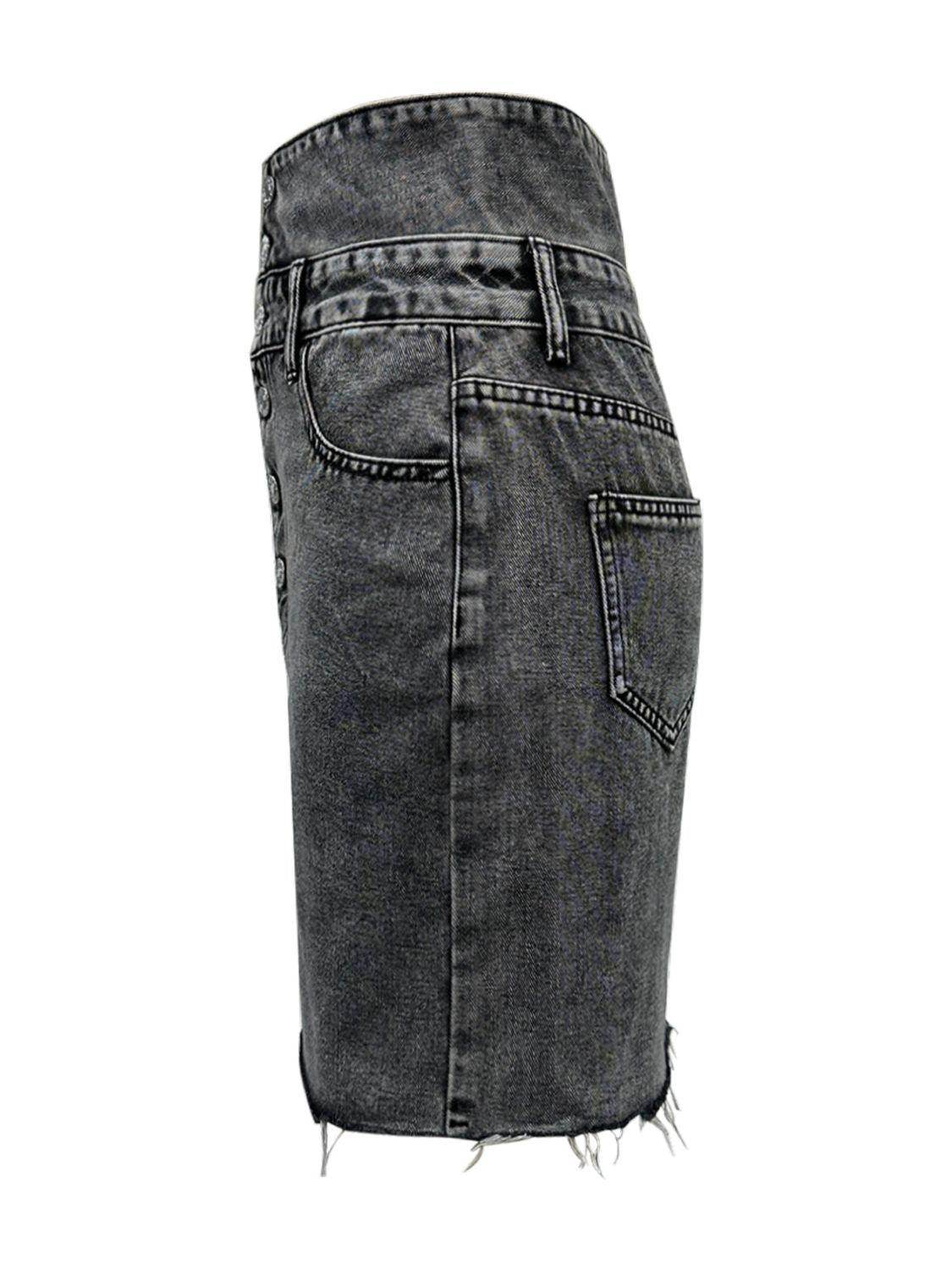 Raw Hem High Waist Denim Skirt for Trendy Casual Style-3