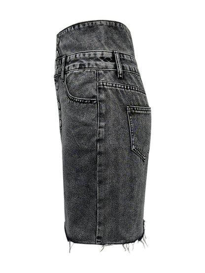 Raw Hem High Waist Denim Skirt for Trendy Casual Style-3