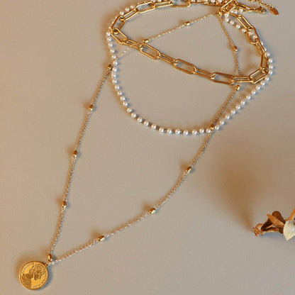 Synthetic Pearl Titanium Steel Three-Layered Necklace for Women-3