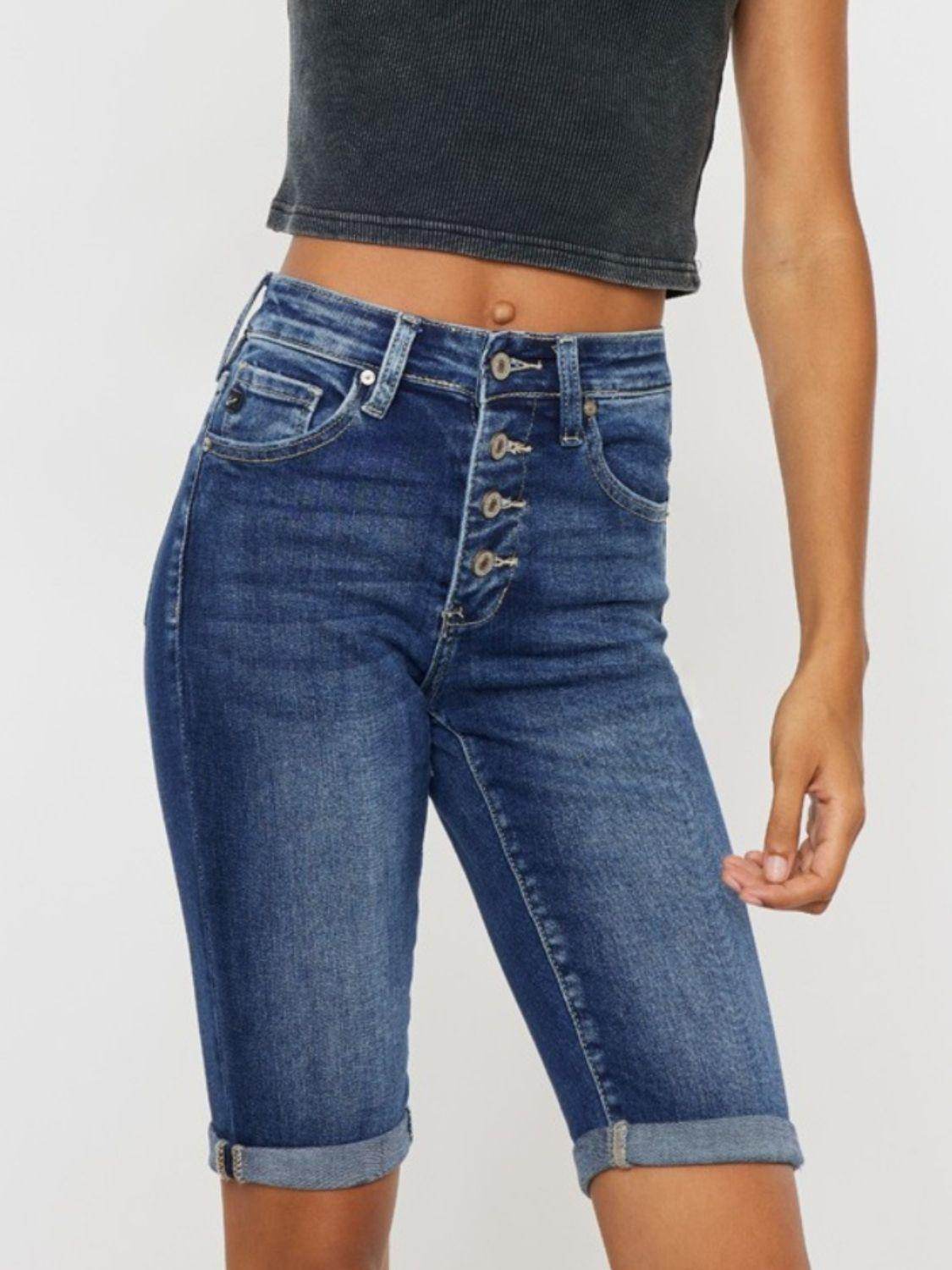 Kancan Full Size Cat's Whiskers Button Fly Denim Shorts-0