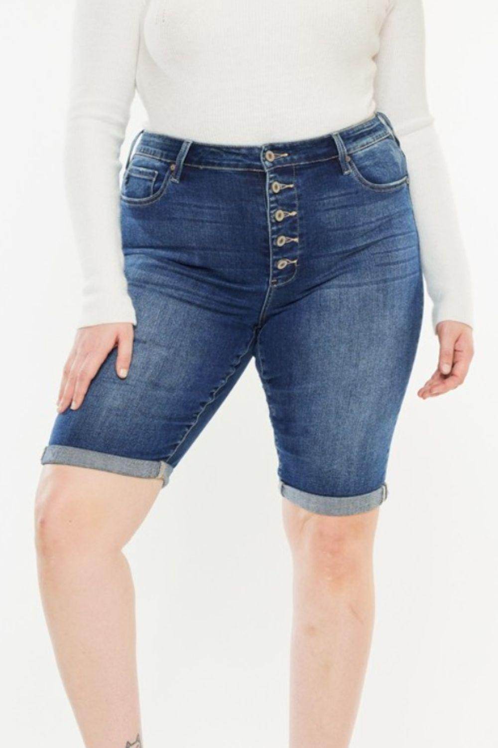 Kancan Full Size Cat's Whiskers Button Fly Denim Shorts-1
