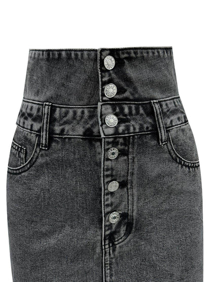 Raw Hem High Waist Denim Skirt for Trendy Casual Style-4