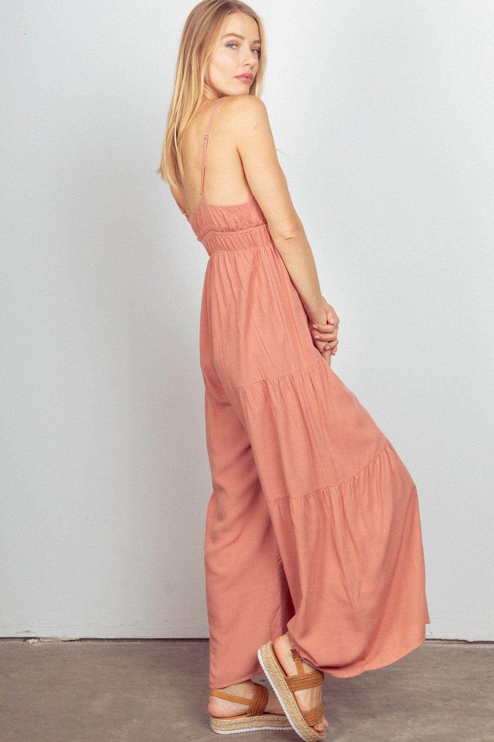 Very J Sleeveless Ruched Wide Leg Jumpsuit for Women-2