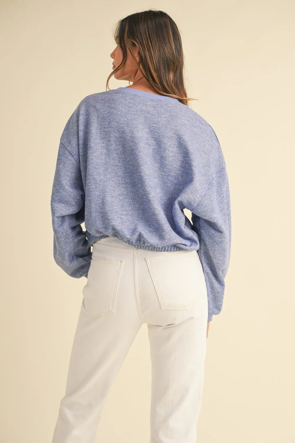 Mable Round Neck Letter Embroidery Crop Sweatshirt-2