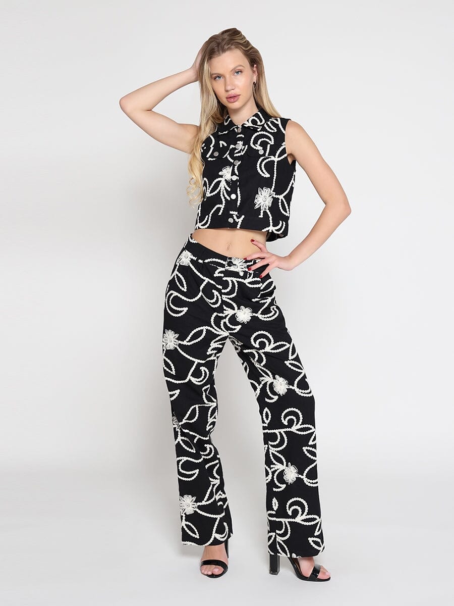 Emboidered straight fit pants-1
