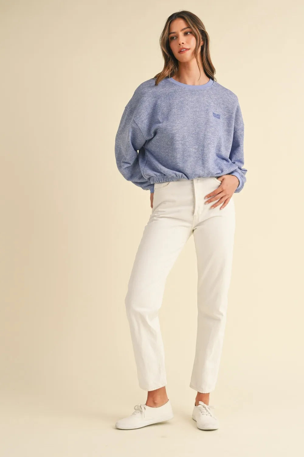 Mable Round Neck Letter Embroidery Crop Sweatshirt-4