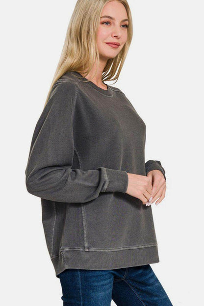 Zenana Full Size Pigment Dyed French Terry Sweatshirt for Comfort-2