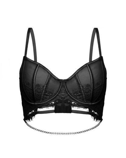Soft Cup Rhinestone Lace Bra, Eclipse